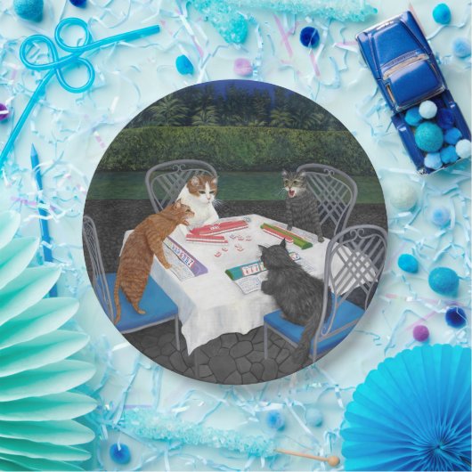 Assiettes En Carton Chats Jouer Mahjong Plaque en papier (Fête)
