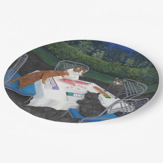 Assiettes En Carton Chats Jouer Mahjong Plaque en papier (Angle)