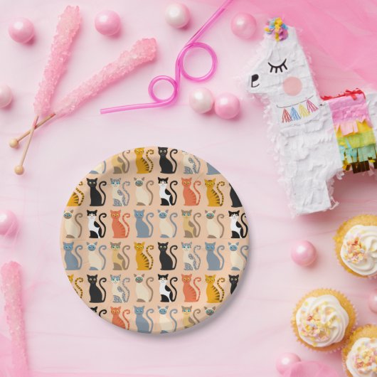 Assiettes En Carton Chats mignons colorés (Fête)