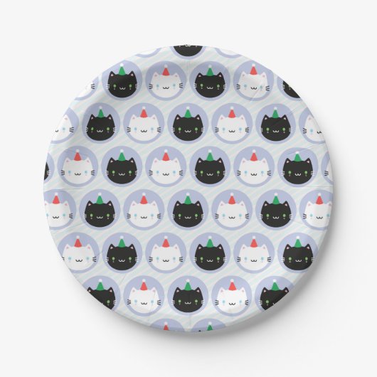 Assiettes En Carton Chats mignons en Casquette de fête (Devant)