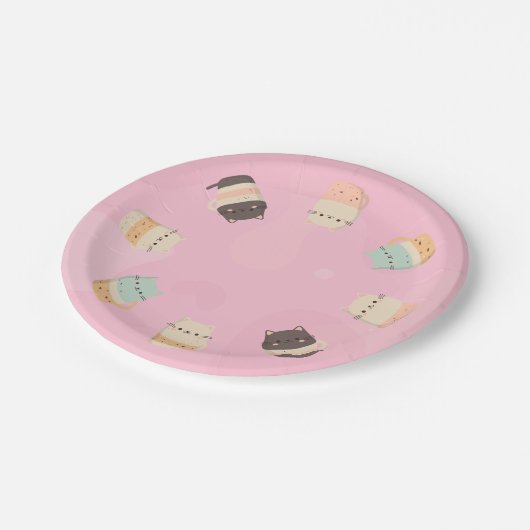 Assiettes En Carton Chats mignons en tasses sur arrière - plan rose (Angle)