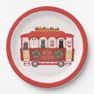 Assiettes En Carton Chats Noël Trolly Meowy Noël