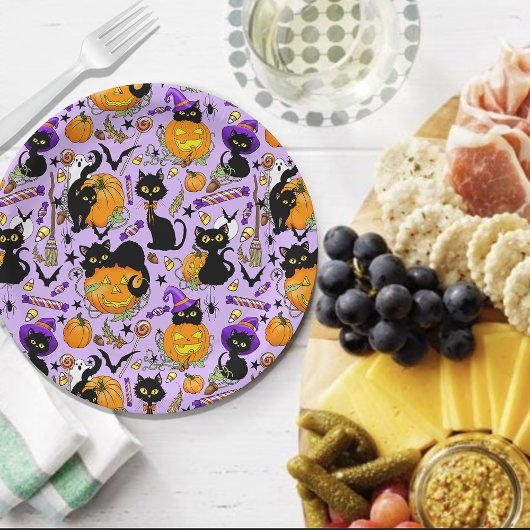 Assiettes En Carton Chats noirs citrouille Halloween Candy