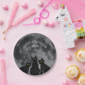 Assiettes En Carton Chats noirs d'Halloween en pleine lune (Fête)