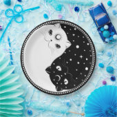 Assiettes En Carton Chats noirs et blancs en caricature, signe yin yan (Fête)