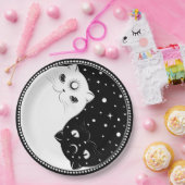 Assiettes En Carton Chats noirs et blancs en caricature, signe yin yan (Fête)