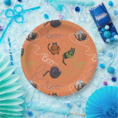 Assiettes En Carton Chats noirs et Halloween en fer à la carreaux (Fête)