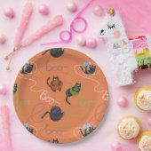 Assiettes En Carton Chats noirs et Halloween en fer à la carreaux (Fête)