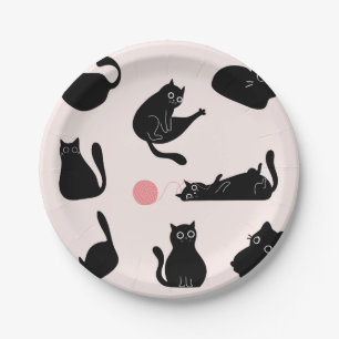 Assiettes En Carton Chats noirs soyeux