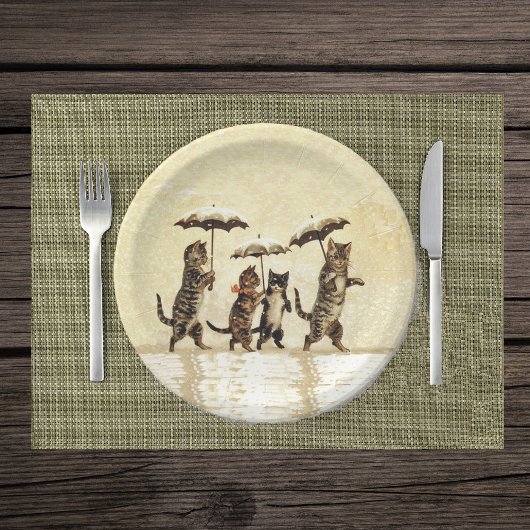 Assiettes En Carton Chats vintages Parapluies Dansant Neige