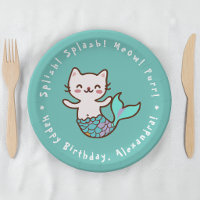 Chatte Sirène Fille Bleue Anniversaire Purrmaid Me