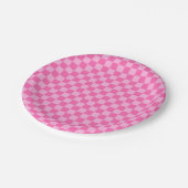Assiettes En Carton Chaud Pink Checkerboard (Angle)