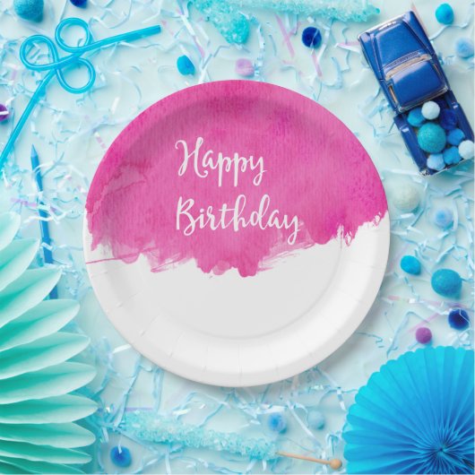 Assiettes En Carton Chaud rose aquarelle Paint Swatch Anniversaire (Fête)