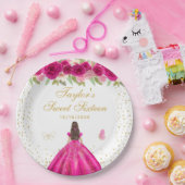 Assiettes En Carton Chaud rose Brunette Cheveux Princesse Sweet sixtee (Fête)
