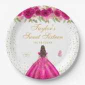 Assiettes En Carton Chaud rose Brunette Cheveux Princesse Sweet sixtee (Devant)