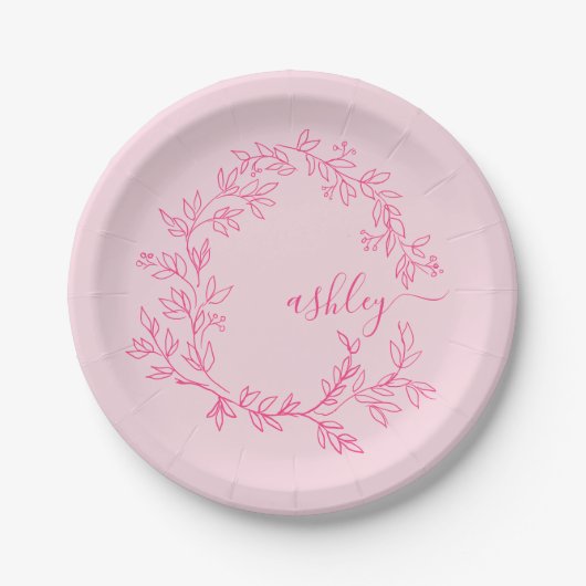 Assiettes En Carton Chaud rose moderne Script Girl Monogramme Nom (Devant)