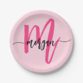 Assiettes En Carton Chaud rose moderne Script Girl Monogramme Nom (Devant)