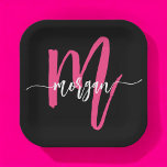 Assiettes En Carton Chaud rose noir moderne Script Girl Monogramme Nom<br><div class="desc">Ajoutez une touche de chic à vos célébrations avec nos Plaques en papier Hot rose moderne Script Girly Monogram Nom ! Présentant un design rose vif, ces assiettes sont personnalisées avec votre nom dans un élégant script moderne pour une touche personnalisée et élégante. Parfaits pour les anniversaires, les fêtes ou...</div>