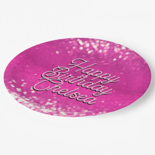 Assiettes En Carton Chaud Rose Parties scintillant Bokee Texte personn (Angle)