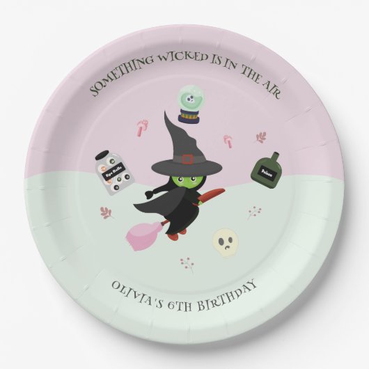Assiettes En Carton Chaud vert sorcier Halloween anniversaire (Devant)