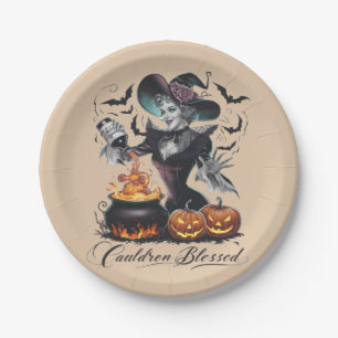 Assiettes En Carton Chaudron De Sorcière Drôle Vintage Halloween Bénéf