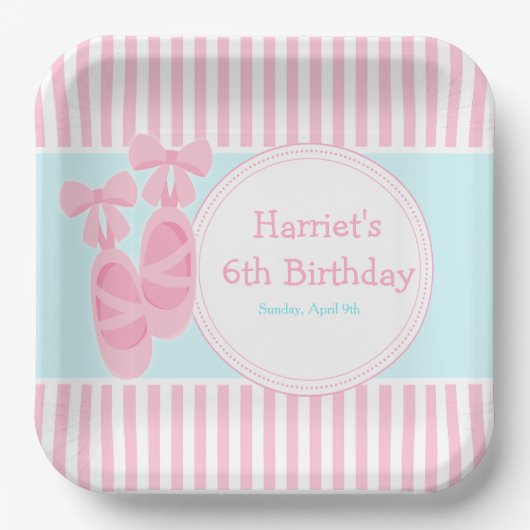Assiettes En Carton Chaussons de ballet Ballerina fête d'anniversaire (Recto)