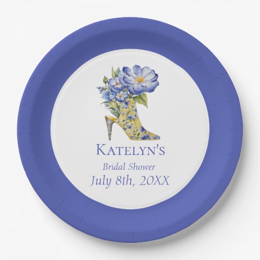 Assiettes En Carton Chaussure à talon bleu moderne (Devant)