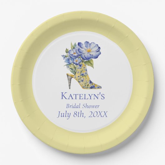 Assiettes En Carton Chaussure à talon haute Chinoiserie jaune moderne (Devant)