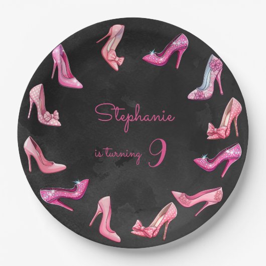 Assiettes En Carton Chaussure à talon rose poupée fille fête d'anniver (Devant)