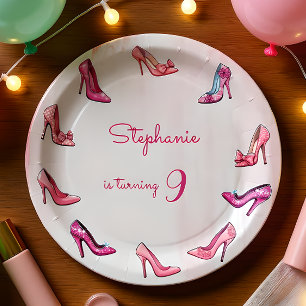 Assiettes En Carton Chaussures à talons hauts roses poupée fille fête
