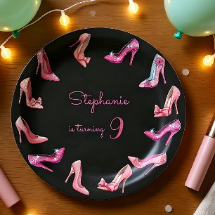Assiettes En Carton Chaussures à talons hauts roses poupée fille fête