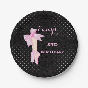 Assiettes En Carton Chaussures de ballet Ballerina Pink & Black Polka 