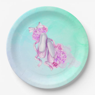 Assiettes En Carton Chaussures de ballet en aquarelle rose avec des pi