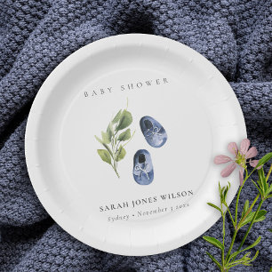 Assiettes En Carton Chaussures de bébé garçon bleu à encre verte migno