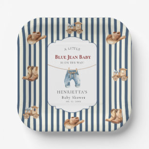Assiettes En Carton Chaussures de cow-boy Chapeau Train Bleu Jean Assi