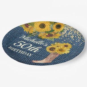 Assiettes En Carton Chaussures de cowboy en denim bleu Tournesols 50e