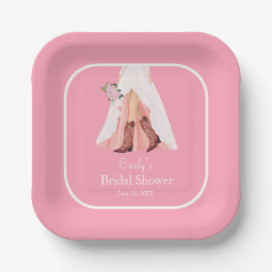 Assiettes En Carton Chaussures de cowboy et robe de mariée Baby Shower