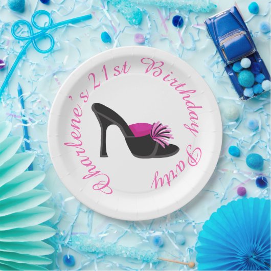 Assiettes En Carton Chaussures talons noirs avec Pois noirs (Fête)