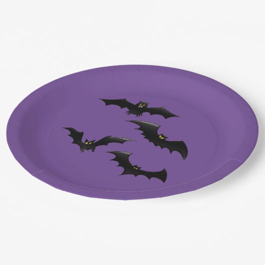 Assiettes En Carton Chauve-souris d'Halloween (Angle)