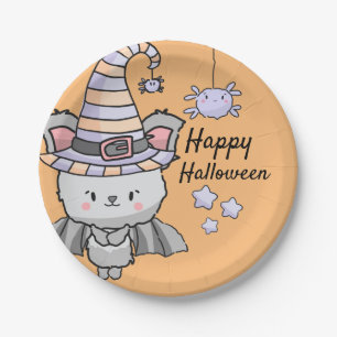Assiettes En Carton Chauve-souris Halloween avec Araignées et Stars Pa