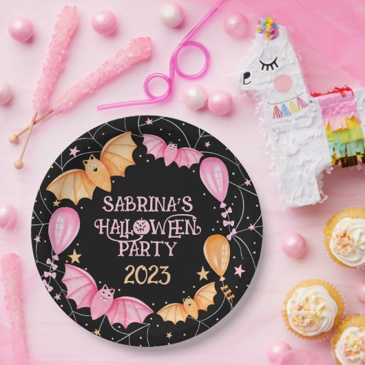 Assiettes En Carton Chauves-souris, Ballons + Araignées Pastel Hallowe (Fête)