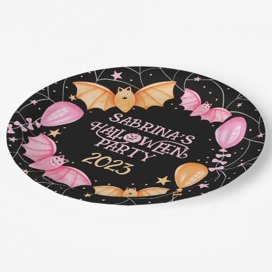 Assiettes En Carton Chauves-souris, Ballons + Araignées Pastel Hallowe (Angle)