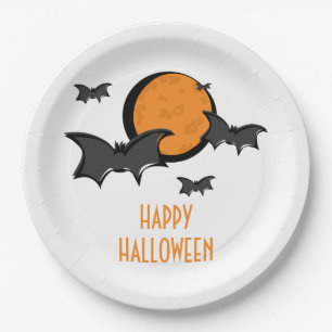 Assiettes En Carton Chauves-souris et lune Plaques en papier d'Hallowe