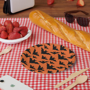 Assiettes En Carton chauves-souris noires Halloween orange motif effra
