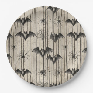 Assiettes En Carton Chauves-souris vintages et toiles d'araignée sur s