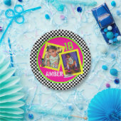 Assiettes En Carton Checkerboard|Neon 80's|90's Hip hop Birthday Photo (Fête)