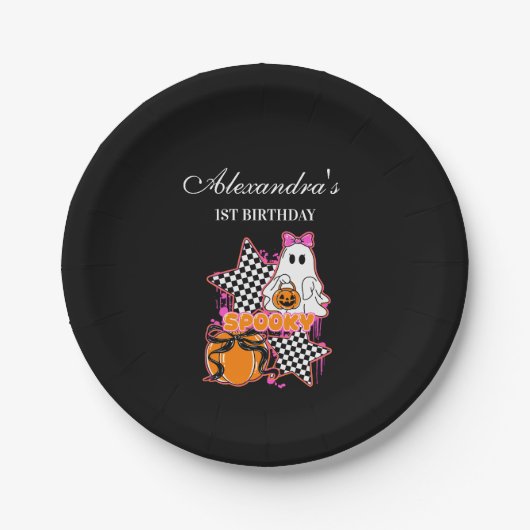Assiettes En Carton Checkered Ghost Halloween 1st Birthday