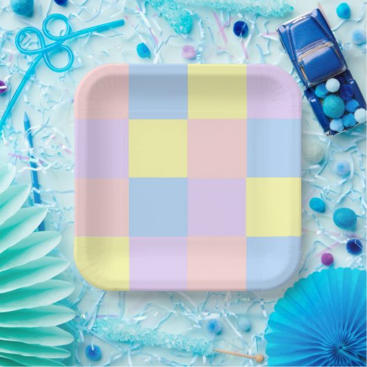 Assiettes En Carton Checkers Pastel Spring (Fête)