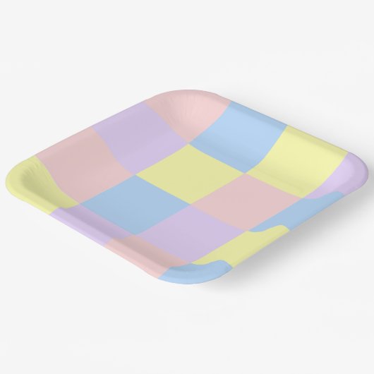 Assiettes En Carton Checkers Pastel Spring (Angulaire)