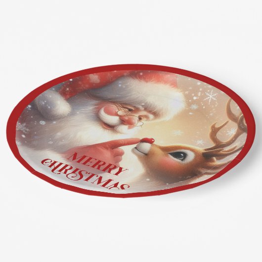 Assiettes En Carton Cheerful Santa Claus Rudolph Christmas Plates (Angle)